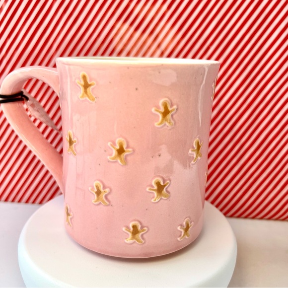 Pink Christmas Mug with Gingerbread Man Cookies 18 ounces Textured - Picture 7 of 8